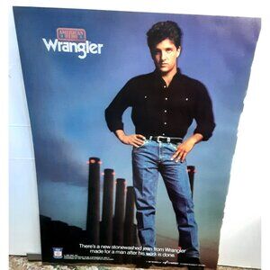 1987 Wrangler Jeans Print Ad Vintage American Hero Stonewashed Denim Fashion